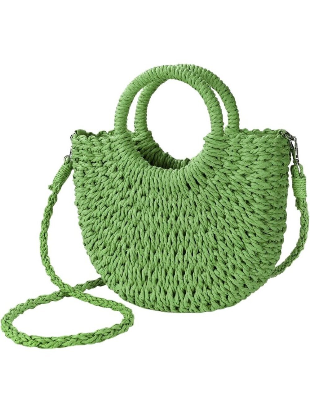 Women's Green Summer Beach Tote Purse Raffia Woven Crossbody Shoulder Bags